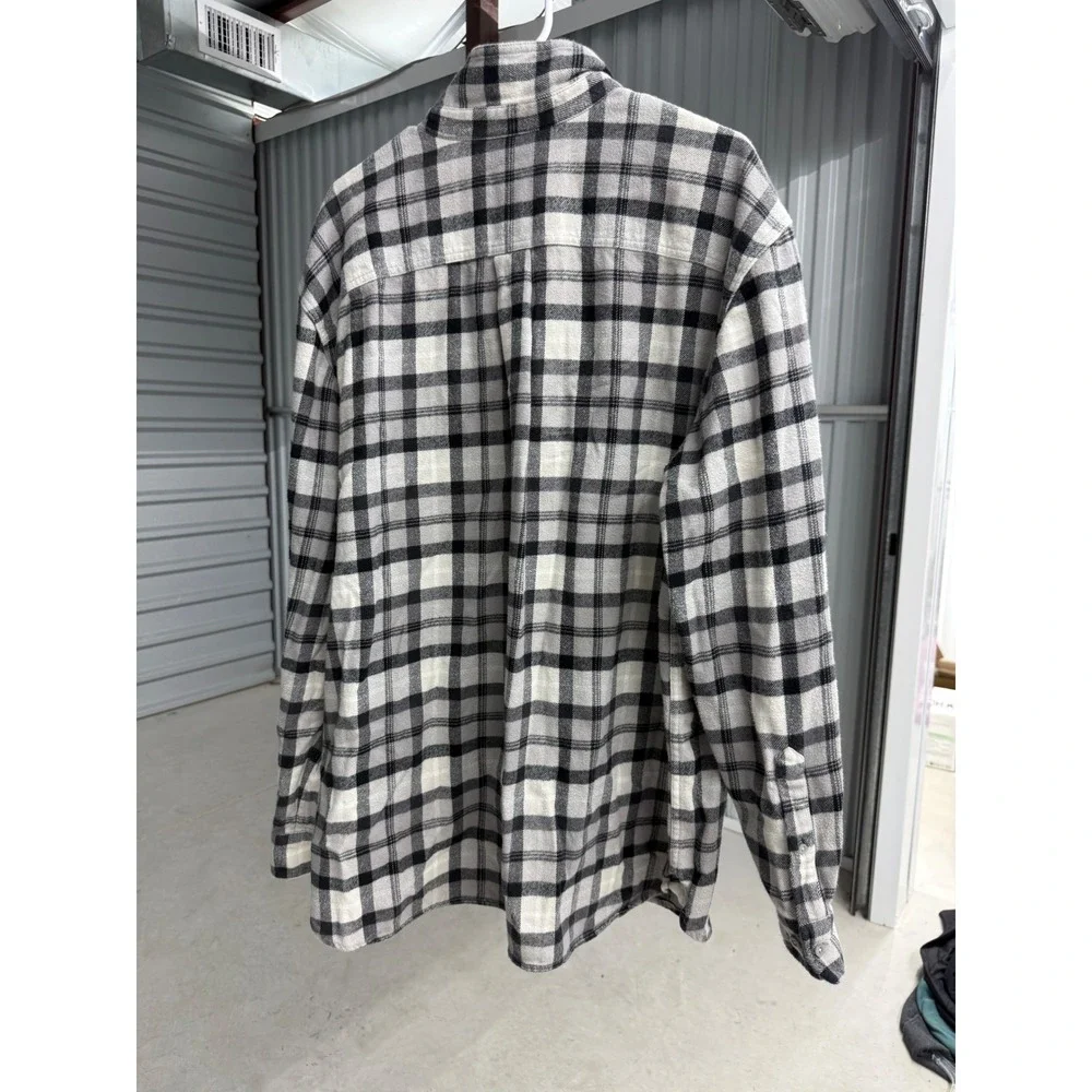 The North Face Mens XXL Grey Black Plaid Flannel Button Down Shirt Cotton L/S
